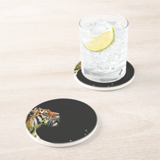 Tiger Approaching - Wildtierarbeiten Sandstein Untersetzer (Seite)