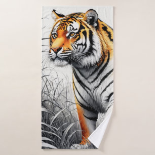 Tiger Art Farbe teilweise Schwarz-weiß Zeichnend Badehandtuch