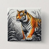 Tiger Art Farbe teilweise Schwarz-weiß Zeichnend Button (Vorderseite)