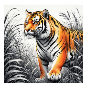 Tiger Art Farbe teilweise Schwarz-weiß Zeichnend Fotodruck