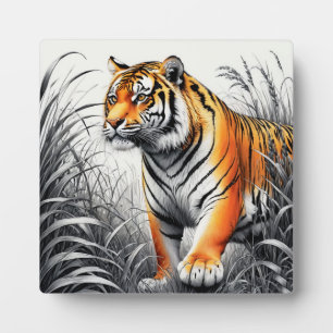 Tiger Art Farbe teilweise Schwarz-weiß Zeichnend Fotoplatte