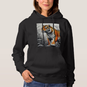 Tiger Art Farbe teilweise Schwarz-weiß Zeichnend Hoodie