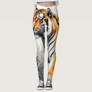 Tiger Art Farbe teilweise Schwarz-weiß Zeichnend Leggings