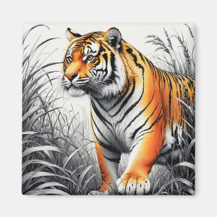 Tiger Art Farbe teilweise Schwarz-weiß Zeichnend Magnet