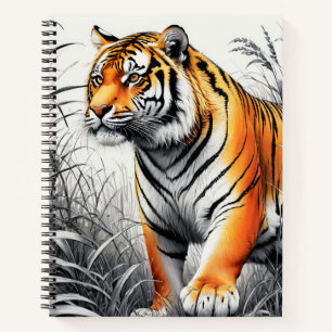 Tiger Art Farbe teilweise Schwarz-weiß Zeichnend Notizblock