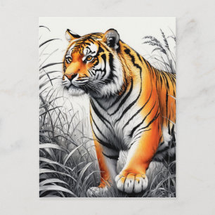 Tiger Art Farbe teilweise Schwarz-weiß Zeichnend Postkarte