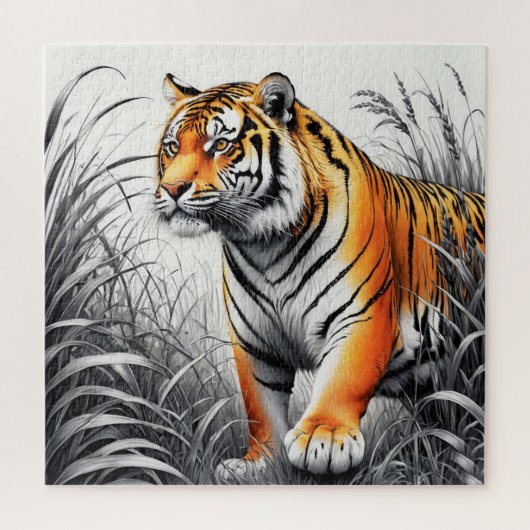 Tiger Art Farbe teilweise Schwarz-weiß Zeichnend Puzzle (Vertikal)