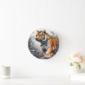 Tiger Art Farbe teilweise Schwarz-weiß Zeichnend Runde Wanduhr (Zuhause)