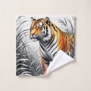 Tiger Art Farbe teilweise Schwarz-weiß Zeichnend Waschlappen