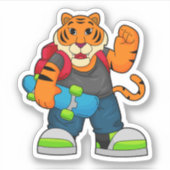 Tiger as Skater with Skateboard Aufkleber (Vorderseite)