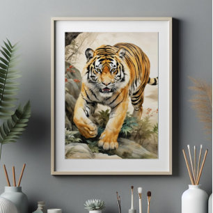 Tiger Asian Traditional Painting Fotodruck