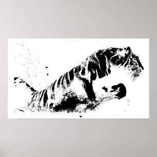 Tiger Attack Poster Print - Tiger Silhouette