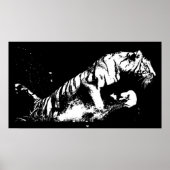 Tiger Attacken Poster Print - Tiger Black & White (Vorne)
