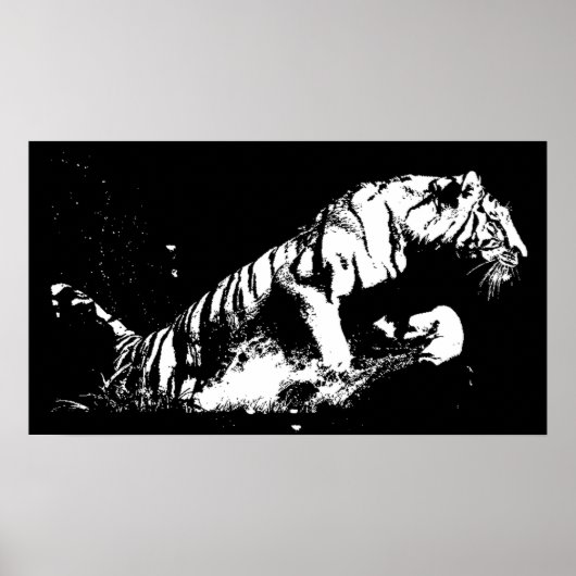Tiger Attacken Poster Print - Tiger Black & White (Vorne)