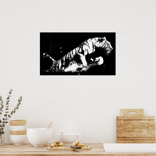 Tiger Attacken Poster Print - Tiger Black & White (Küche)