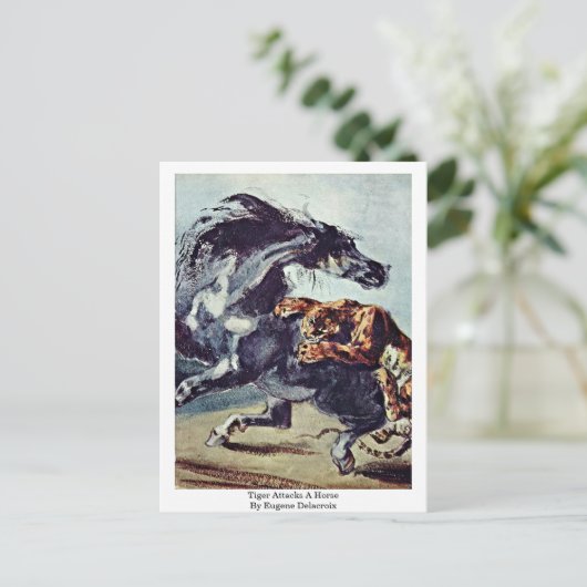Tiger attackiert ein Pferd von Eugene Delacroix Postkarte (Stehend Vorderseite)