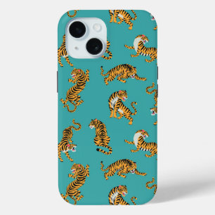 Tiger auf Aquamarinem Muster Case-Mate iPhone Hülle