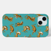 Tiger auf Aquamarinem Muster Case-Mate iPhone Hülle (Rückseite (Horizontal))