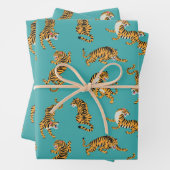 Tiger auf Aquamarinem Muster Geschenkpapier Set (Beispiel)