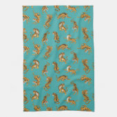 Tiger auf Aquamarinem Muster Geschirrtuch (Vertikal)