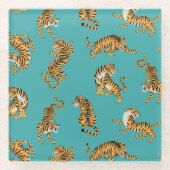 Tiger auf Aquamarinem Muster Glasuntersetzer (Vorderseite)