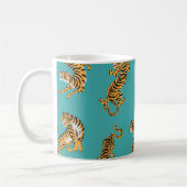 Tiger auf Aquamarinem Muster Kaffeetasse (Links)