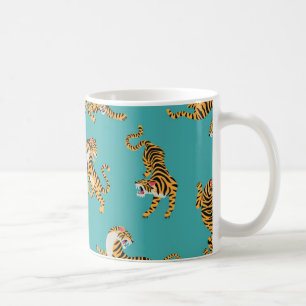 Tiger auf Aquamarinem Muster Kaffeetasse