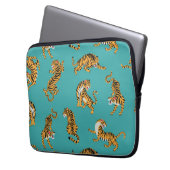 Tiger auf Aquamarinem Muster Laptopschutzhülle (Vorderseite Links)