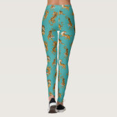 Tiger auf Aquamarinem Muster Leggings (Rückseite)