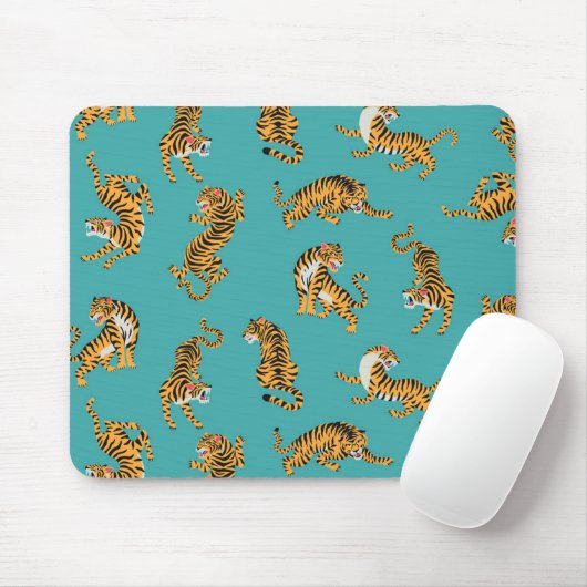 Tiger auf Aquamarinem Muster Mousepad (Mit Mouse)