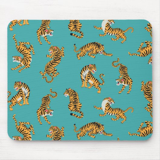 Tiger auf Aquamarinem Muster Mousepad (Vorne)