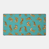 Tiger auf Aquamarinem Muster Schreibtischunterlage (Vorderseite)