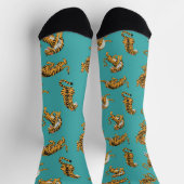 Tiger auf Aquamarinem Muster Socken (Oben)