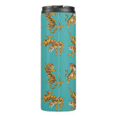 Tiger auf Aquamarinem Muster Thermosbecher (Rückseite)