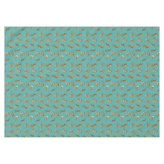 Tiger auf Aquamarinem Muster Tischdecke (Vorderseite (Horizontal))