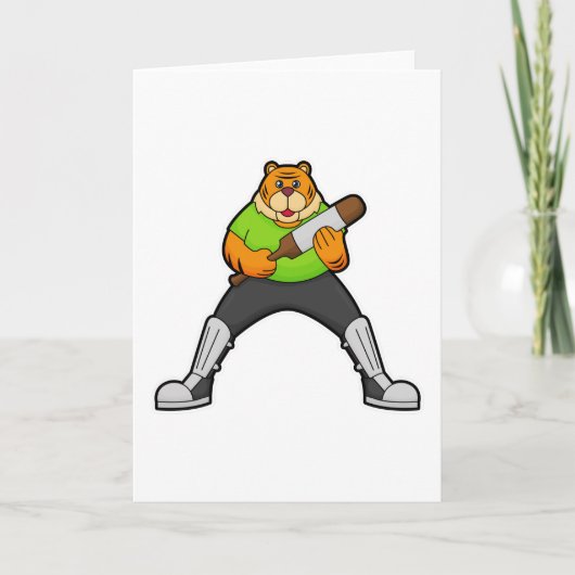 Tiger auf Cricket mit Cricket-Schläger Karte (Vorderseite)