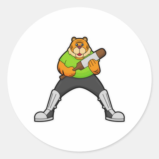 Tiger auf Cricket mit Cricket-Schläger Runder Aufkleber (Vorderseite)
