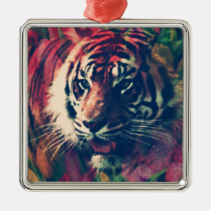 Tiger auf dem Blumenfeld Ornament Aus Metall