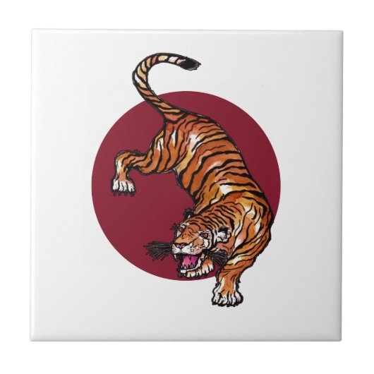 Tiger auf dem Roten Kreis Fliese (Vorderseite)