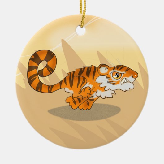 Tiger auf der Jagd Keramik Ornament (Vorne)