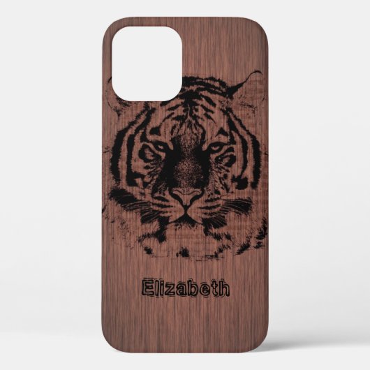 Tiger auf dunkelbraunem Holz Case-Mate iPhone Hülle (Rückseite)