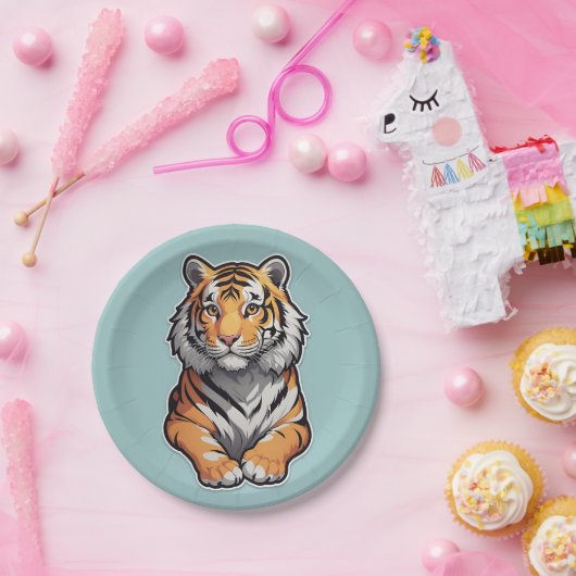 Tiger auf einem Sky Blue Background Pappteller (Party)