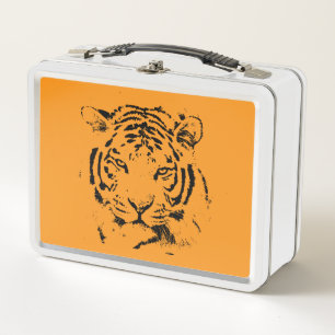 Tiger auf Orange Metall Brotdose