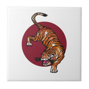 Tiger auf rotem Kreis Fliese