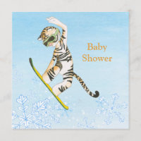 Tiger auf Snowboard-Babypartyeinladungskarte
