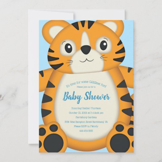 Tiger Baby Dusche Blue Einladung (Vorderseite)