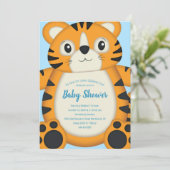 Tiger Baby Dusche Blue Einladung (Stehend Vorderseite)