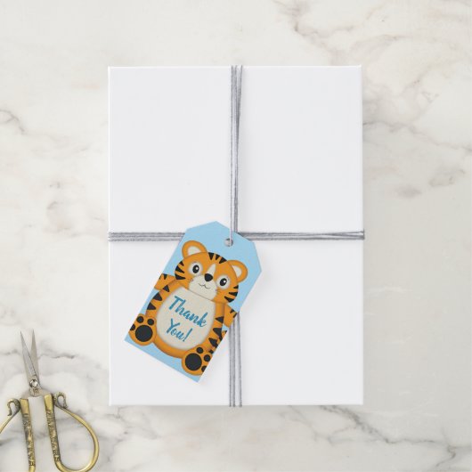 Tiger Baby Dusche Blue Geschenkanhänger (Mit Garn)