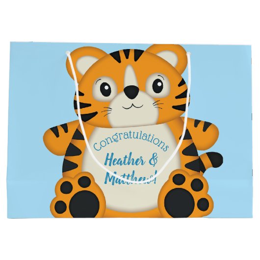 Tiger Baby Dusche Blue Große Geschenktüte (Rückseite)