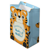 Tiger Baby Dusche Blue Mittlere Geschenktüte (Rückseite Schrägansicht)